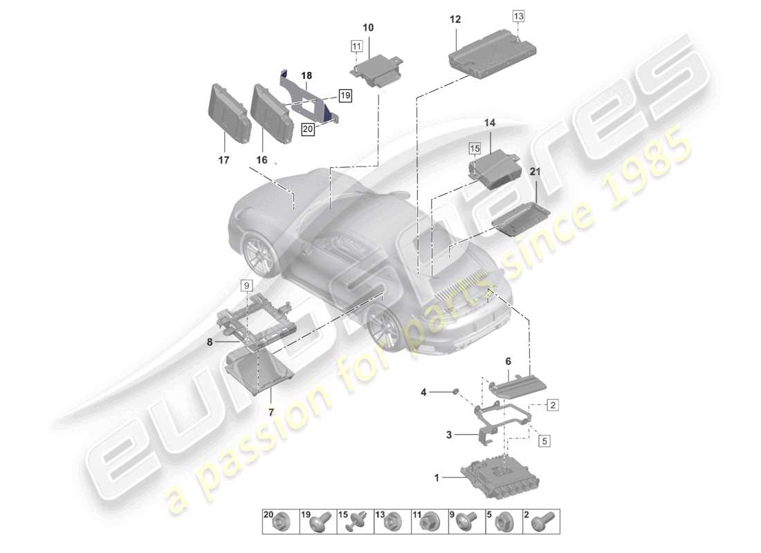 porsche 2021 (992-1 turbo / s) unidades de control diagrama de piezas
