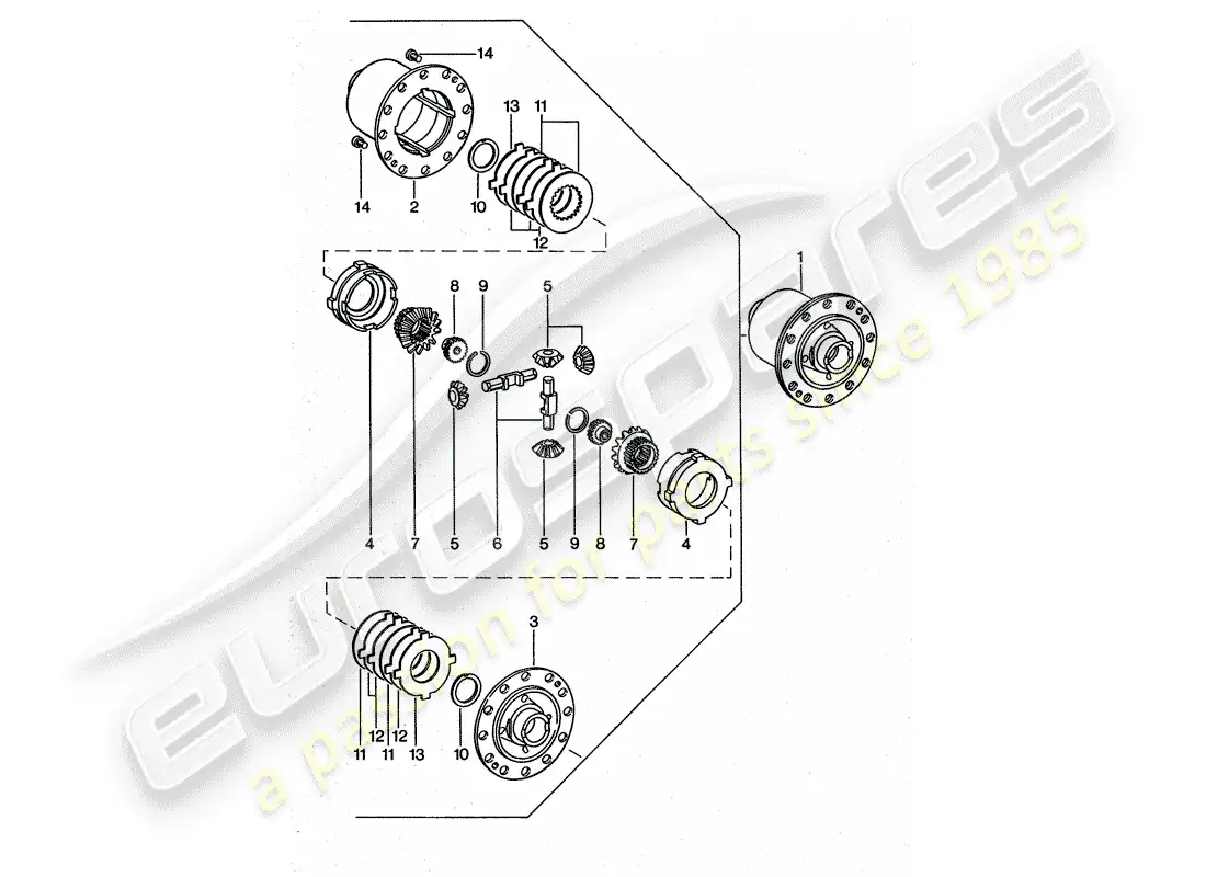 porsche 1976 (911 turbo) diferencial de deslizamiento limitado diagrama de piezas