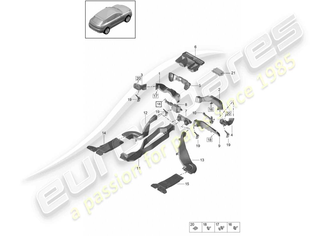 porsche 2021 (macan) diagrama de piezas del sistema de calefacción, ventilación y aire acondicionado de la guía de aire