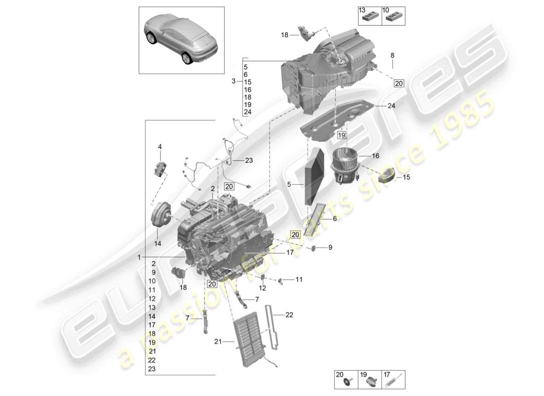 porsche 2021 (macan) diagrama de piezas del aire acondicionado r134a