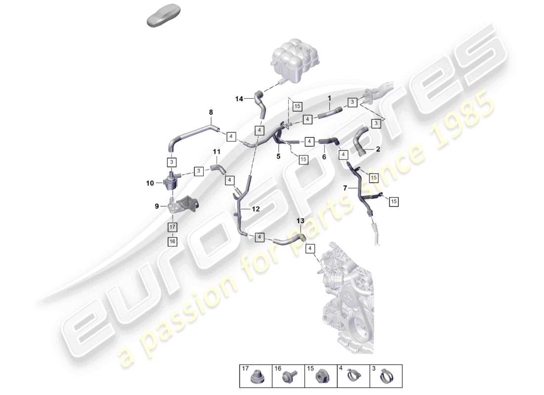 porsche 2025 (cayenne e3 pa) diagrama de piezas del calentador para modelos sin calentador auxiliar