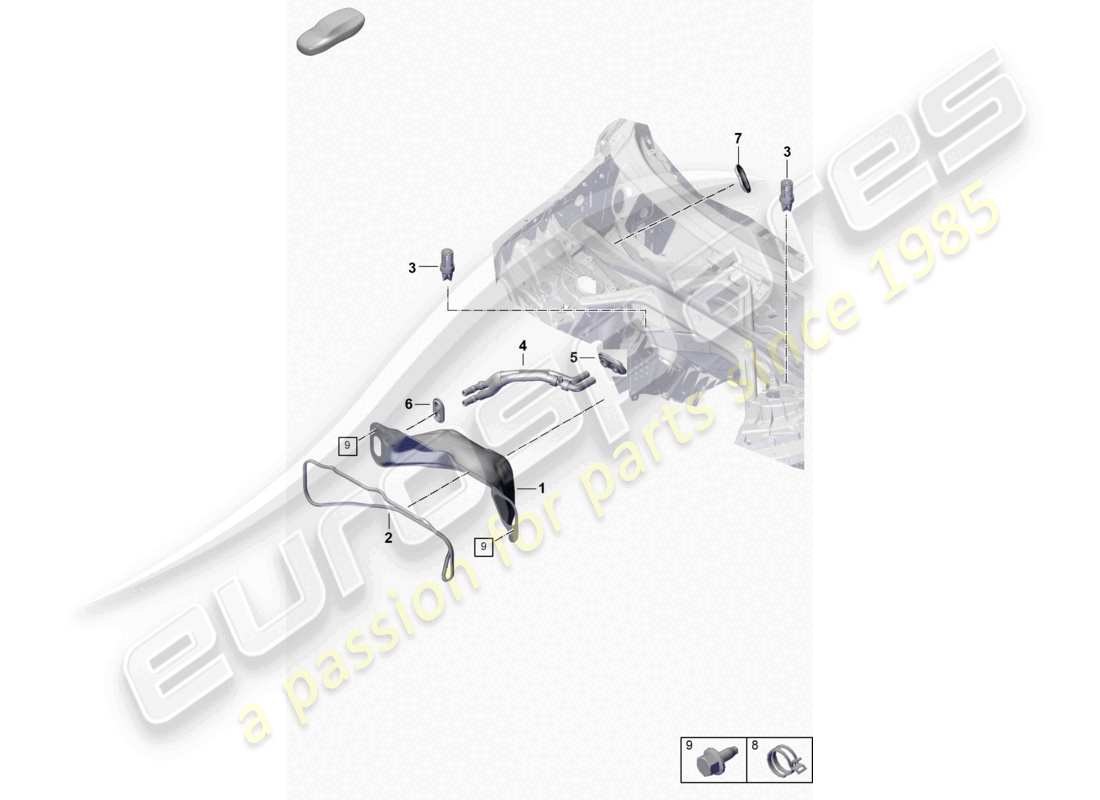 porsche 2025 (cayenne e3 pa) diagrama de piezas de la caja de agua del calentador