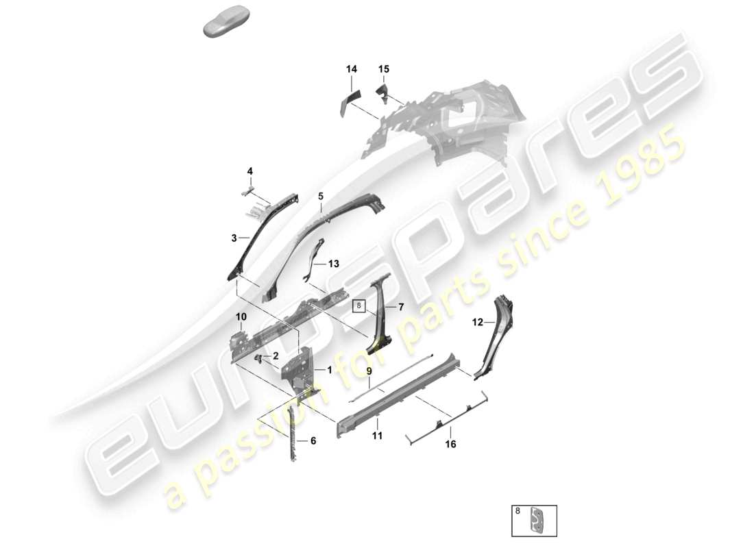porsche 2023 (cayenne e3 pa) diagrama de piezas del coupé interior, parte frontal lateral