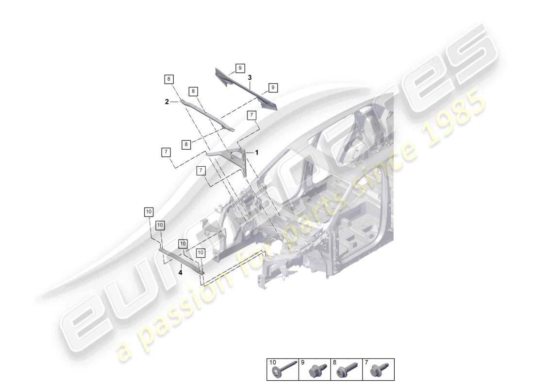 porsche 2023 (cayenne e3 pa) puntal de domo delantero extremo delantero diagrama de piezas