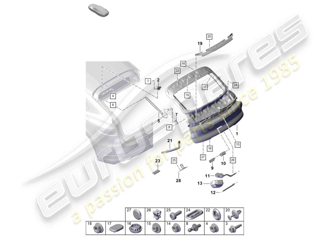 porsche 2023 (cayenne e3 pa) rear lid diagrama de piezas