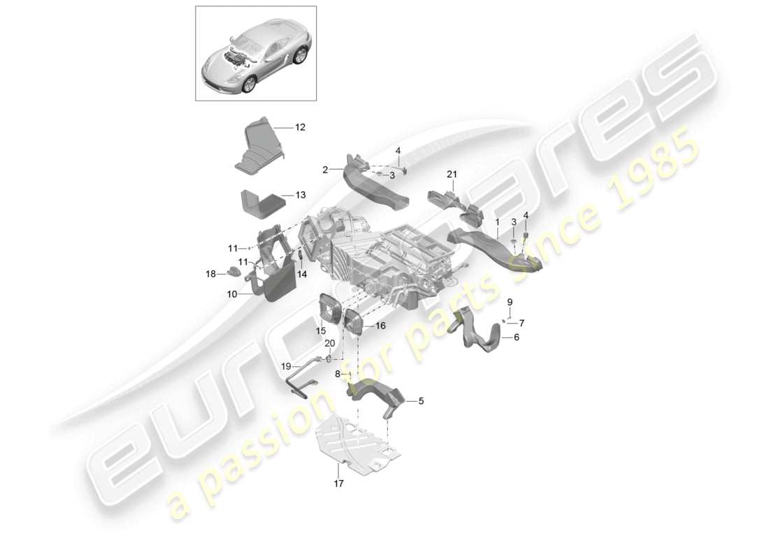 porsche 2024 (718 cayman) diagrama de piezas de la guía aérea