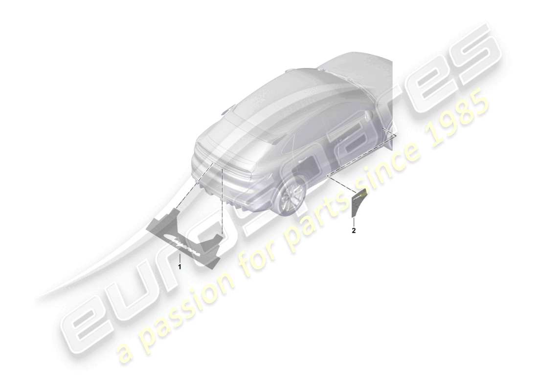 porsche 2023 (cayenne e3 pa) diagrama de piezas de ayuda para el montaje de letras para la tapa trasera del guardabarros coupé
