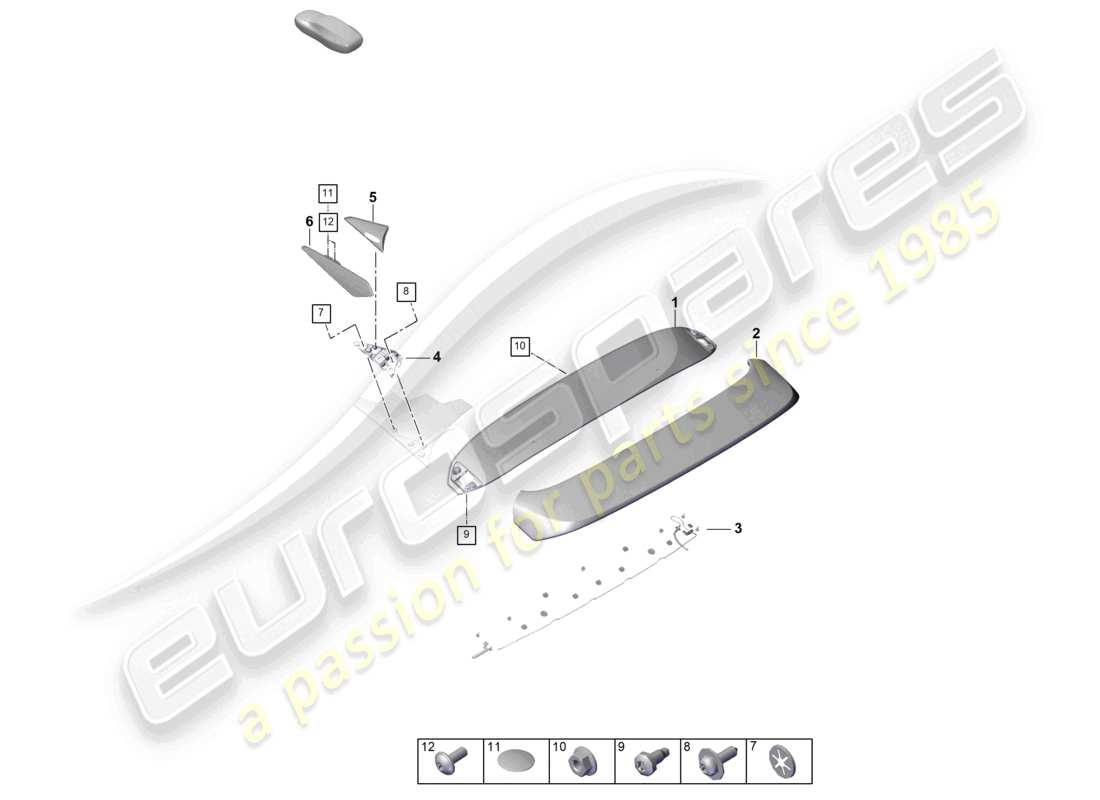 porsche 2023 (cayenne e3 pa) alerón de borde de techo coupé diagrama de piezas