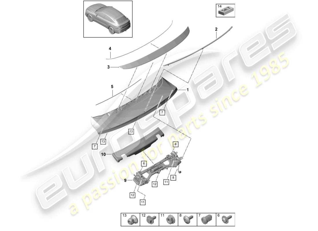 porsche 2023 (cayenne e3 9ya/9yb) alerón trasero coupé diagrama de piezas