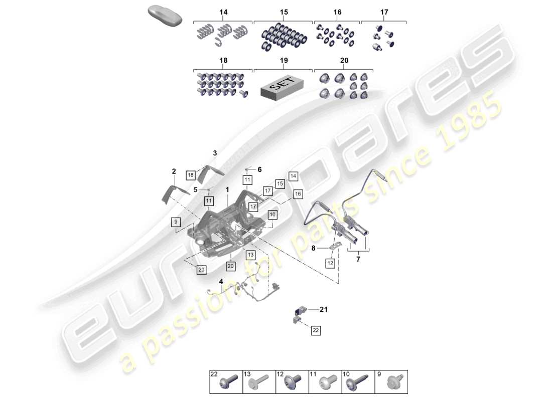 porsche 2021 (992-1 gt3/rs/st) diagrama de piezas del spoiler trasero