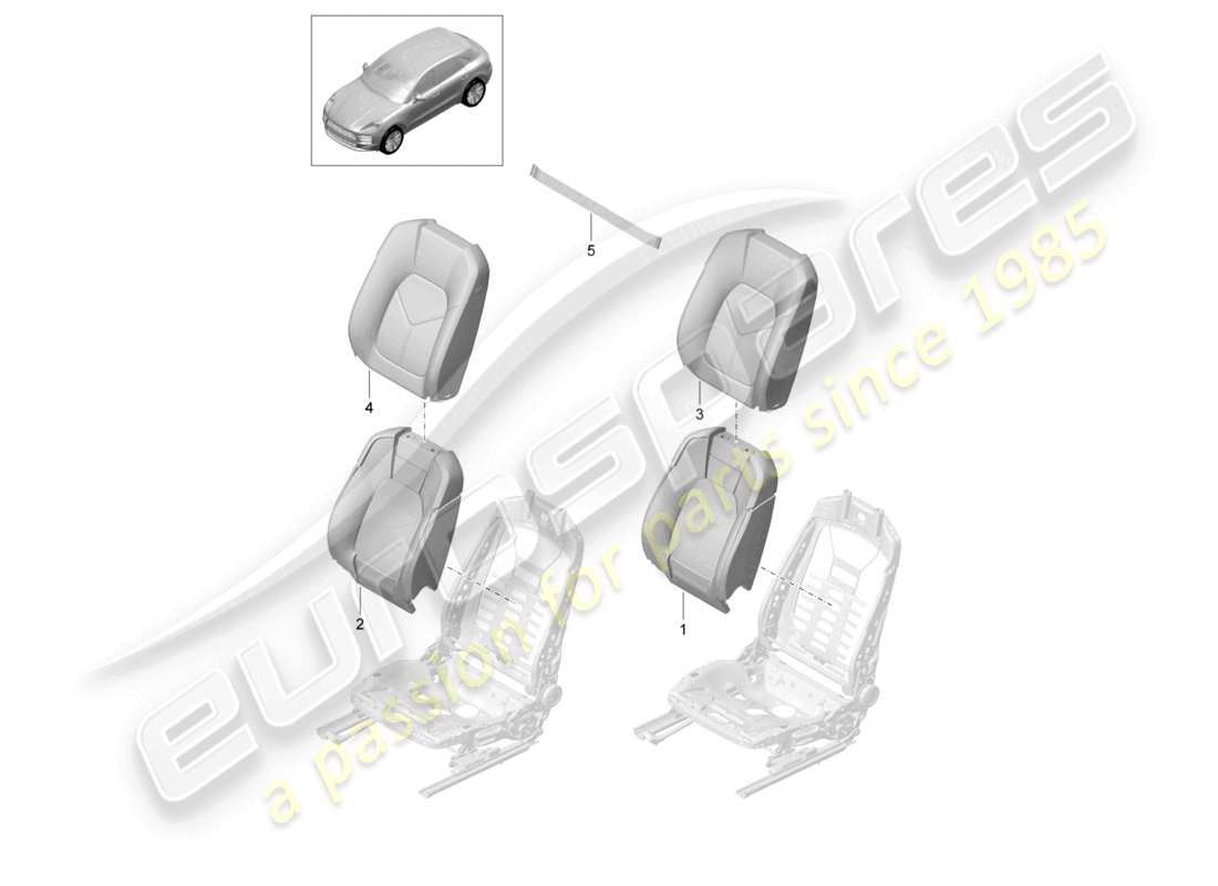 porsche 2021 (macan) fundas de respaldo de espuma para asiento estándar diagrama de piezas