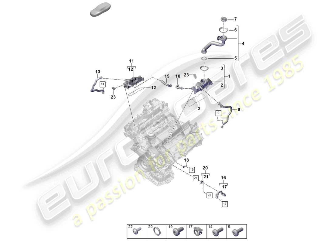 porsche 2023 (cayenne e3 pa) diagrama de piezas del separador de aceite del bloque de cilindros
