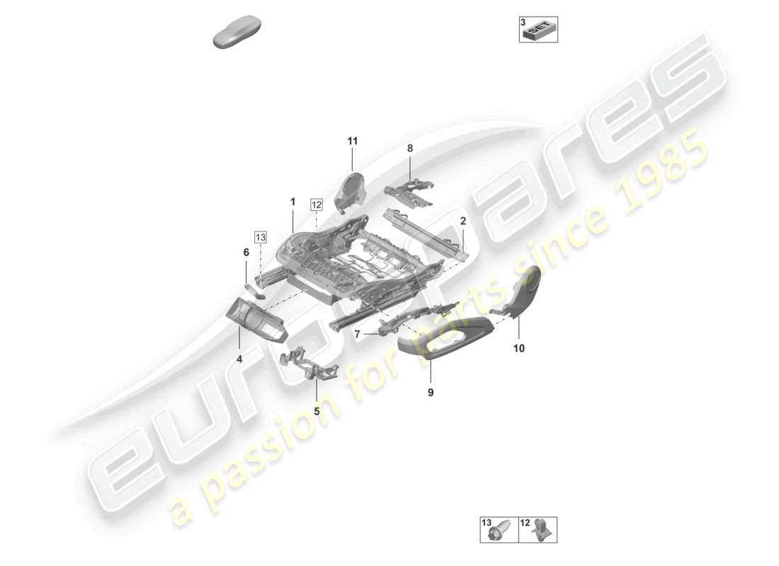porsche 2024 (992-2 gt3/rs/st) diagrama de piezas varias del armazón del asiento accesorios