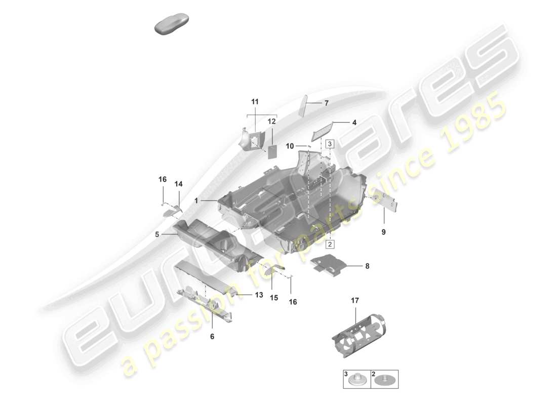 porsche 2024 (992-2 gt3/rs/st) diagrama de piezas de molduras para pisos (alfombras)
