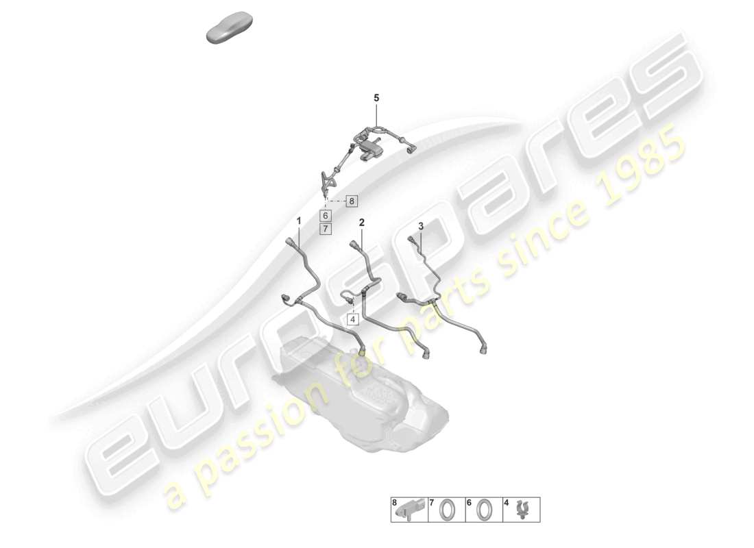 porsche 2022 (992-1 turbo / s) diagrama de piezas de ventilación del tanque de la línea de respiración
