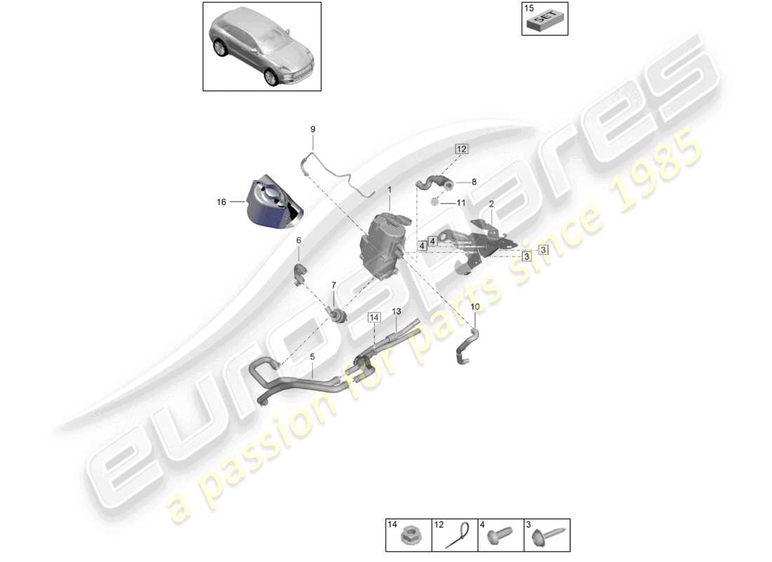 porsche 2021 (macan) diagrama de piezas de accesorios del calentador auxiliar