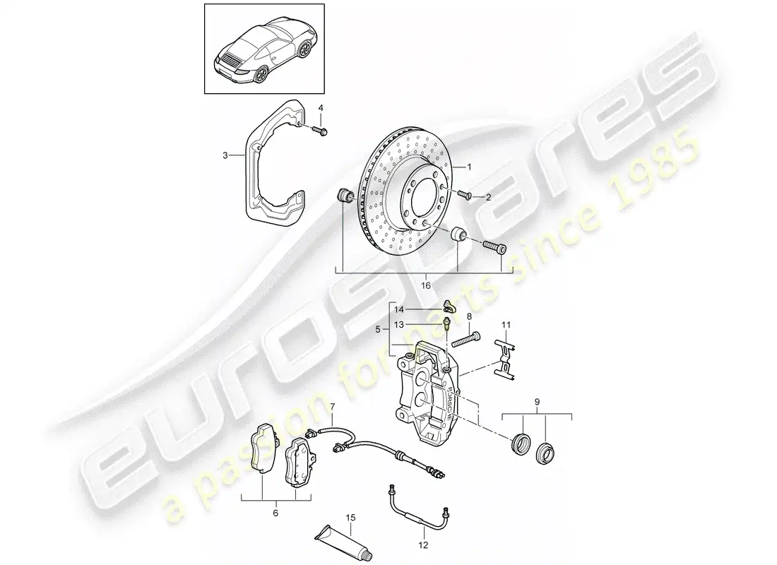porsche 2009 (997-2) frenos de disco diagrama de piezas