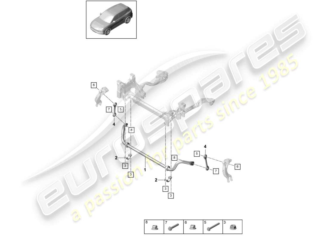 porsche 2021 (cayenne e3 9ya/9yb) diagrama de piezas de la barra estabilizadora