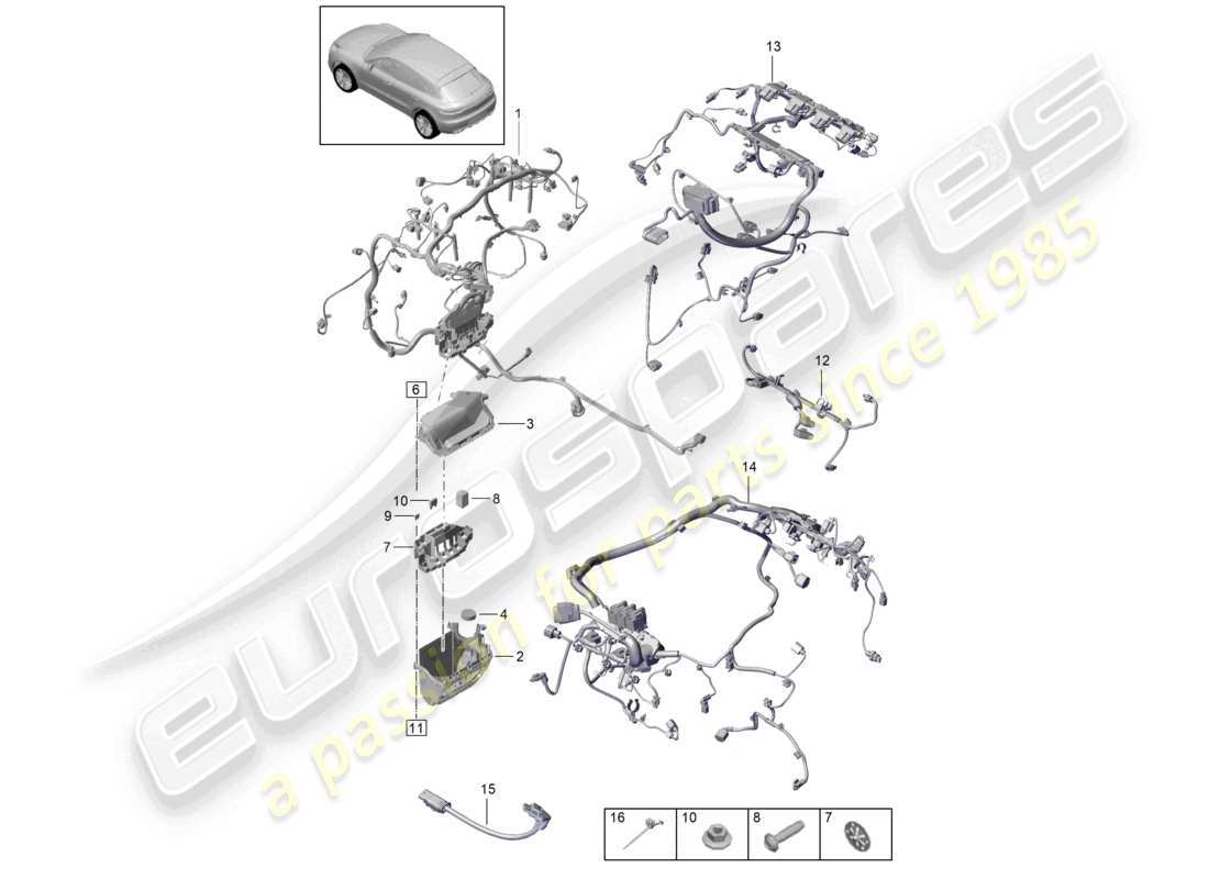 porsche 2021 (macan) juego de cables del motor diagrama de piezas