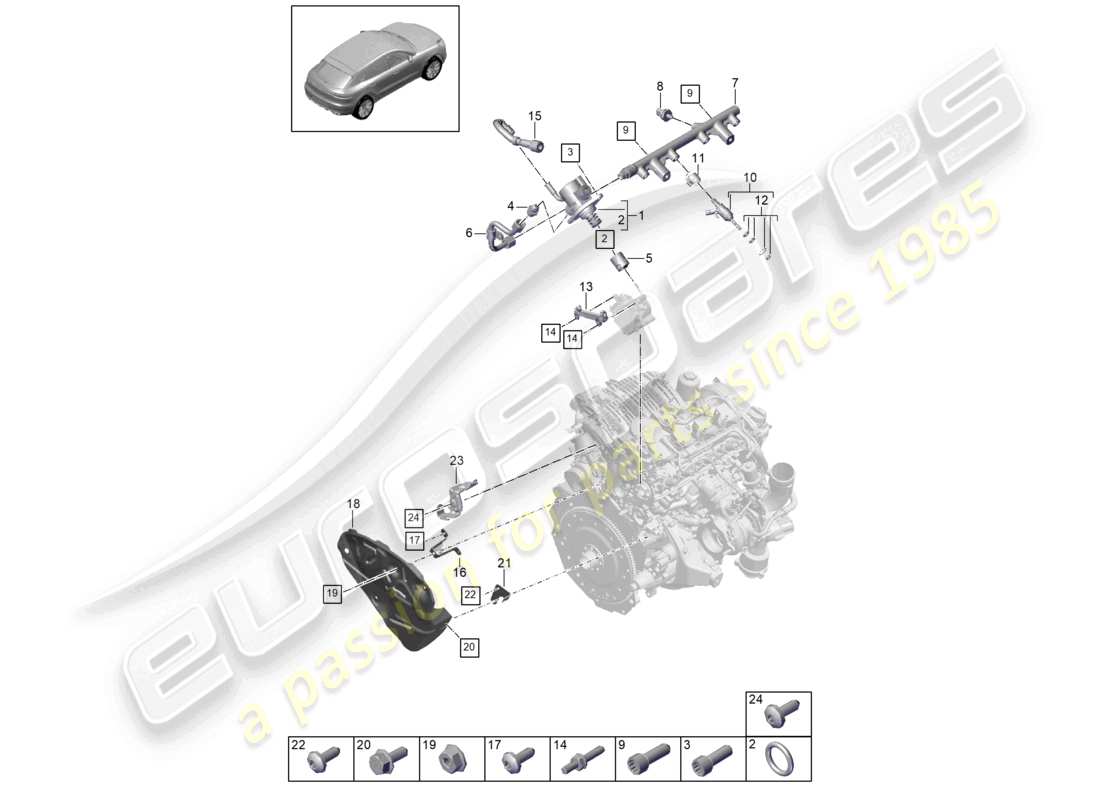 porsche 2021 (macan) diagrama de piezas de la bomba de alta presión del inyector de alta presión del tubo de recolección de combustible