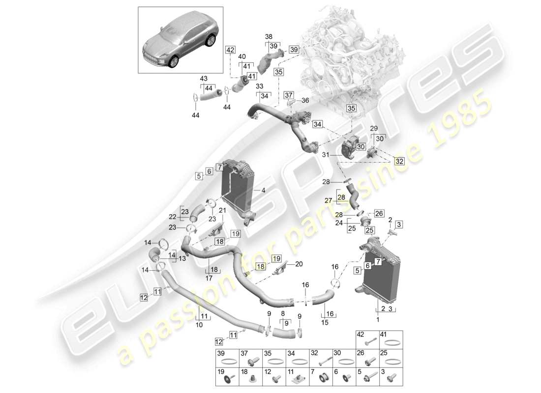 porsche 2021 (macan) diagrama de piezas del adaptador de la válvula de mariposa del tubo de presión del enfriador de aire de carga