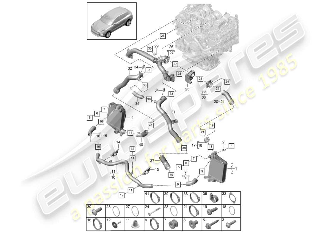 porsche 2021 (macan) diagrama de piezas del adaptador de la válvula de mariposa del tubo de presión del enfriador de aire de carga
