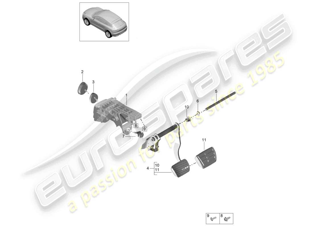 porsche 2021 (macan) pedal de freno pr-l0r diagrama de piezas