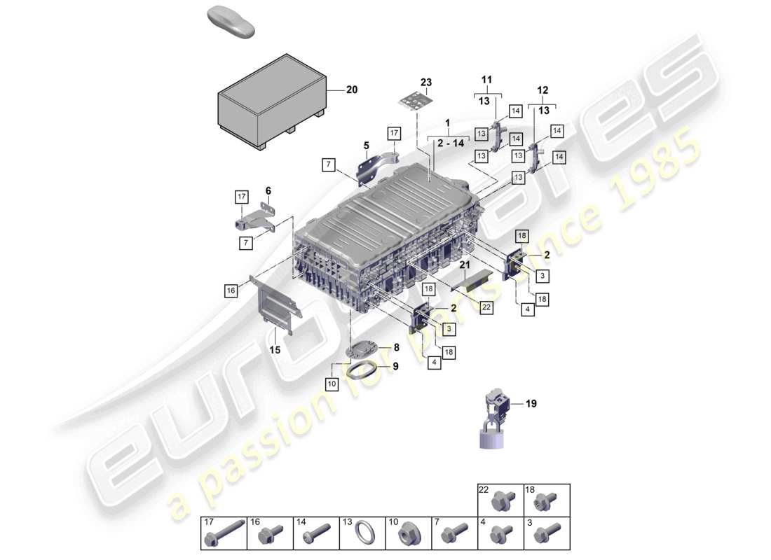 porsche 2023 (cayenne e3 pa) diagrama de piezas de la batería híbrida