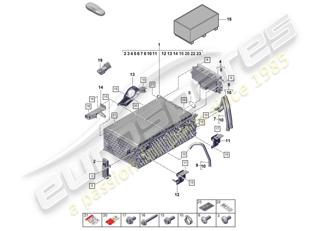 porsche 2023 (cayenne e3 pa) batería híbrida diagrama de piezas