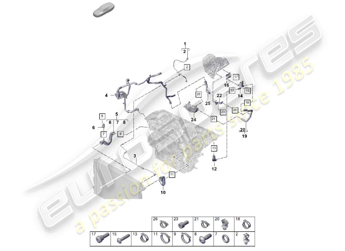 porsche 2023 (cayenne e3 pa) sistema de enfriamiento de refrigerante tanque de expansión de refrigerante diagrama de piezas de la tubería de refrigerante