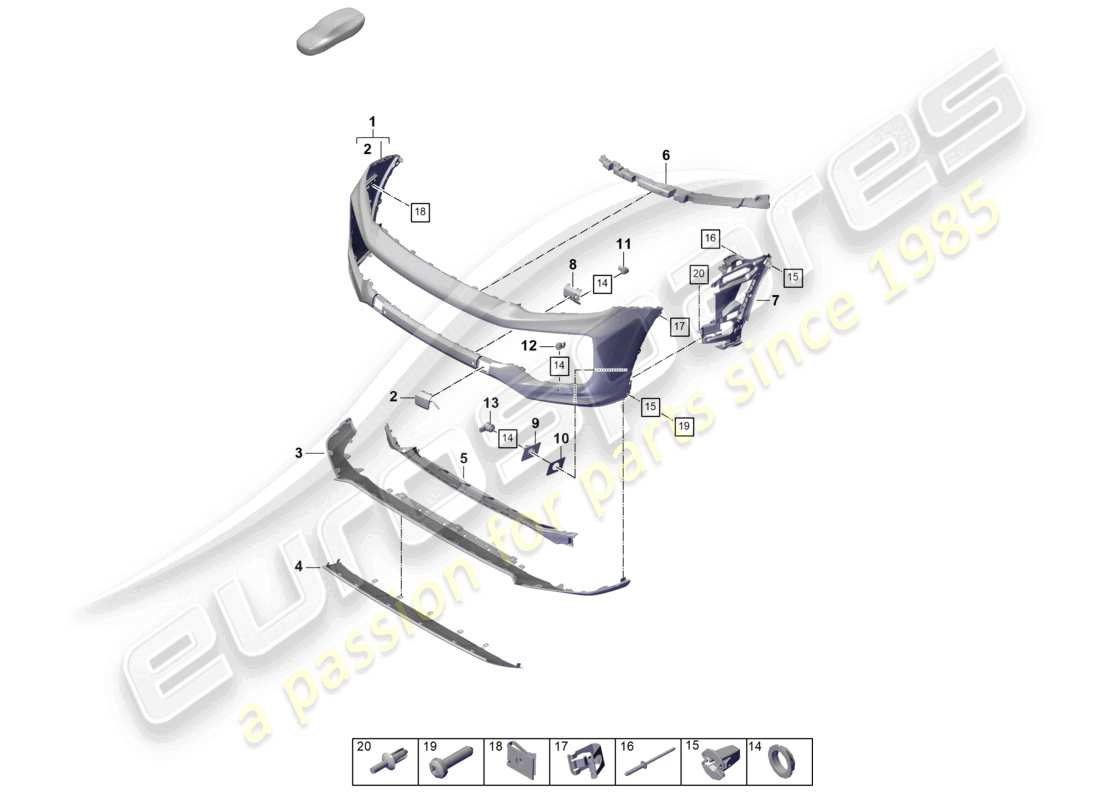 porsche 2023 (cayenne e3 pa) parachoques delantero diagrama de piezas