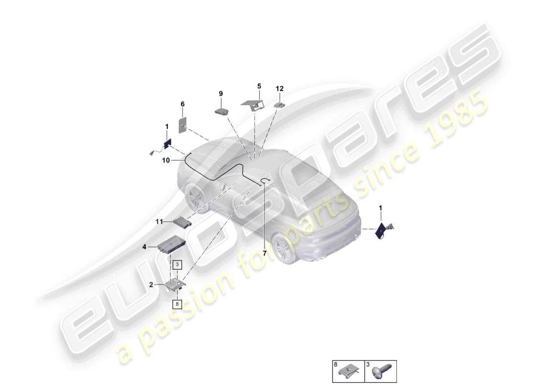 porsche 2023 (cayenne e3 pa) diagrama de partes de la antena telefónica del sistema multimedia aéreo