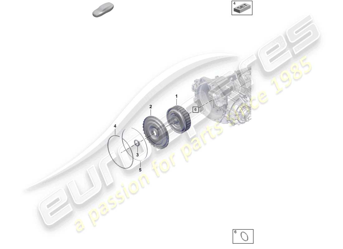 porsche 2021 (718 cayman gt4) - pdk - diagrama de piezas del embrague de la caja de cambios para caja de cambios de doble embrague