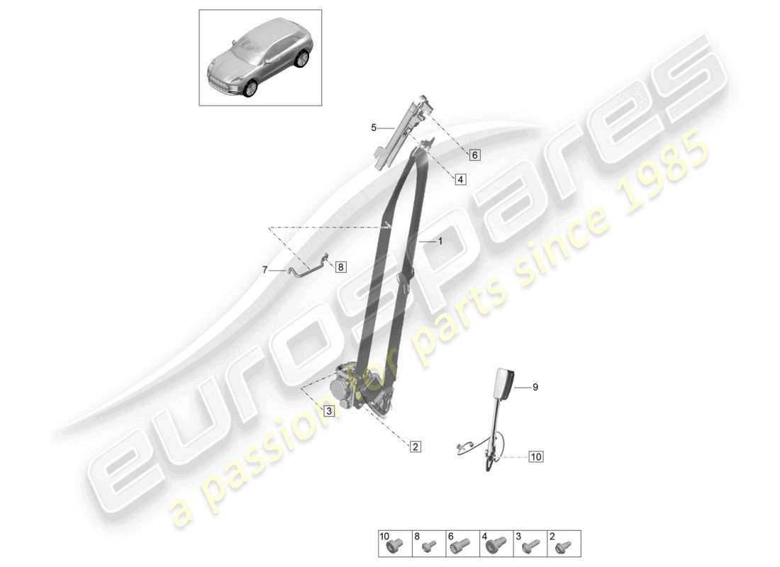 porsche 2021 (macan) diagrama de piezas del cierre del cinturón de seguridad delantero de tres puntos