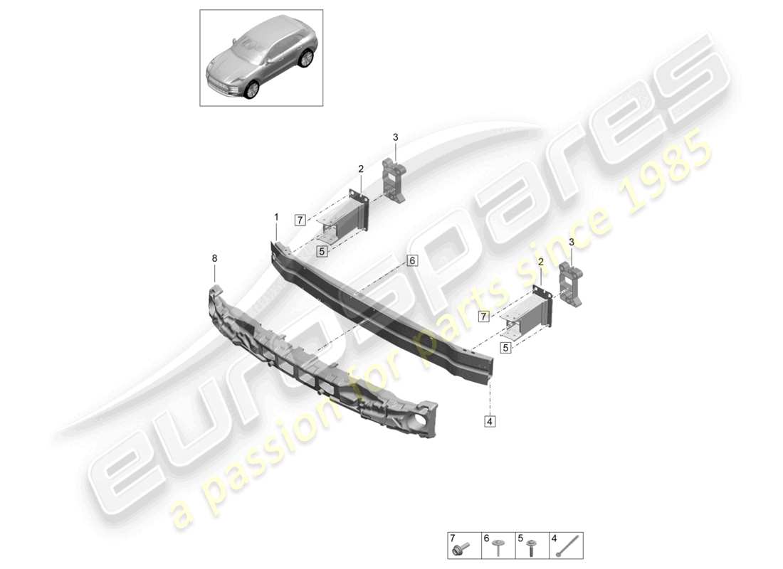 porsche 2021 (macan) diagrama de piezas del portaparachoques delantero