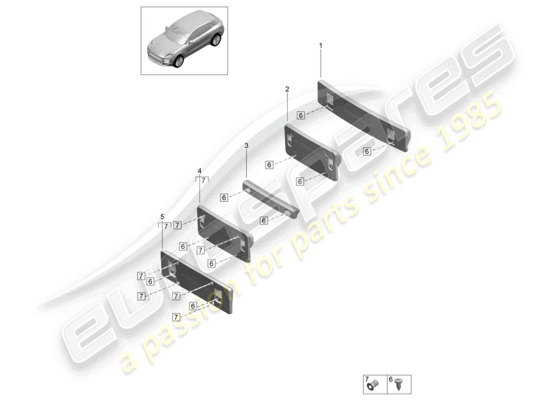 porsche 2021 (macan) portamatrículas básico diagrama de piezas