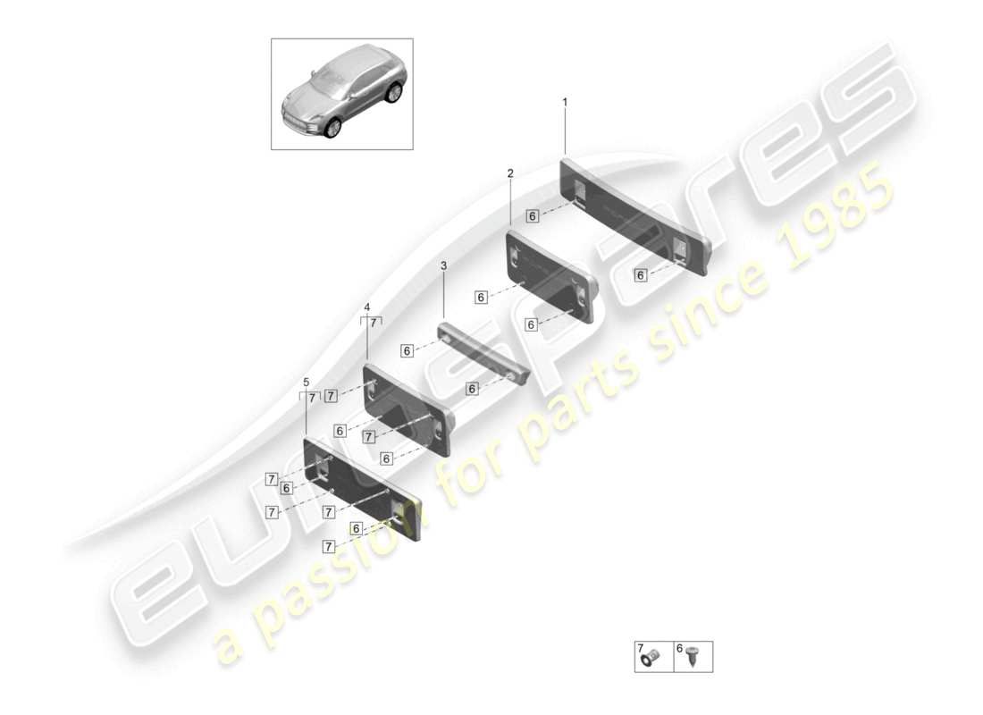 porsche 2021 (macan) portamatrículas paquete sport design diagrama de piezas