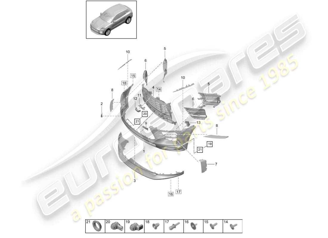 porsche 2021 (macan) parachoques delantero paquete sport design gts diagrama de piezas