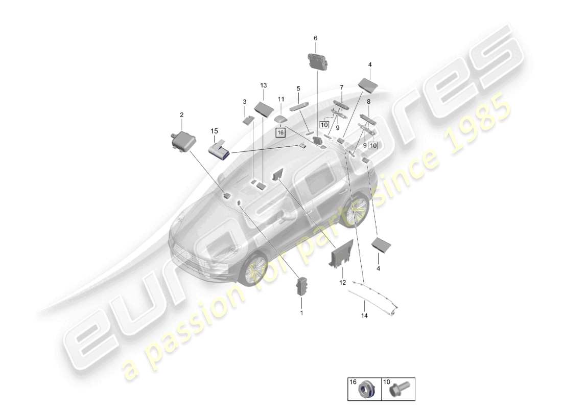 porsche 2021 (macan) amplificador de antena aérea diagrama de piezas