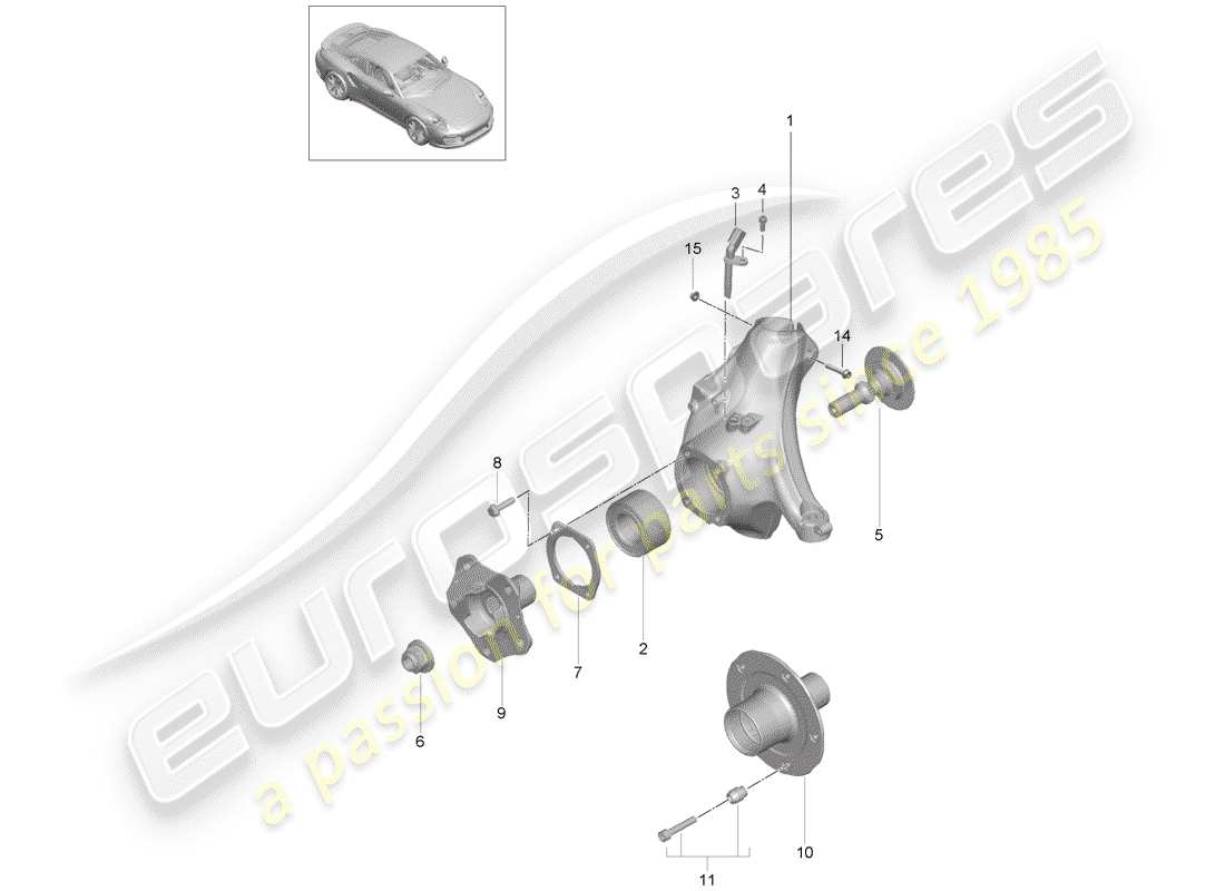 porsche 991 turbo (2018) diagrama de piezas del portador de ruedas