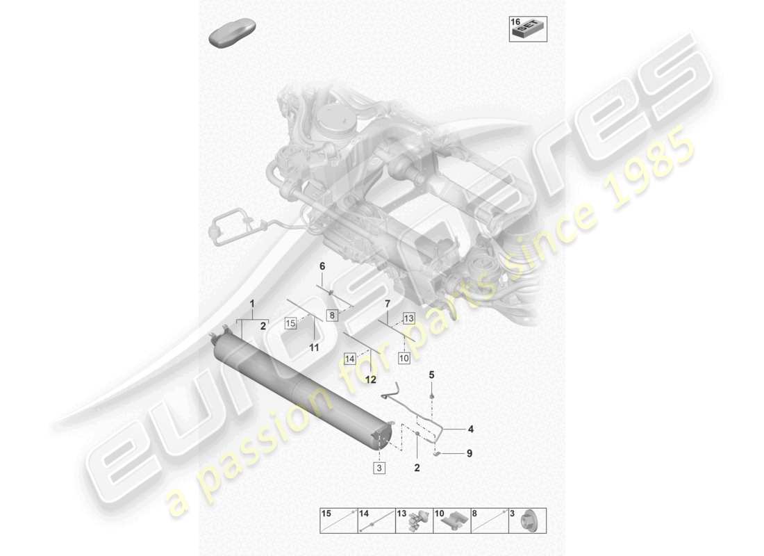 porsche 2021 (taycan 9j1-1) acumulador de presión línea de aire diagrama de piezas