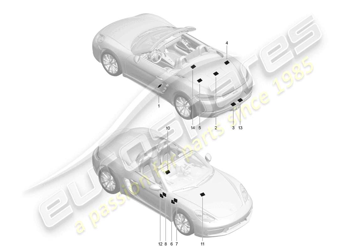 porsche 2023 (718 boxster) señales/avisos diagrama de piezas