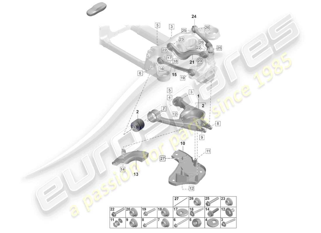 porsche 2025 (taycan 9j1-2) diagrama de piezas del wishbone
