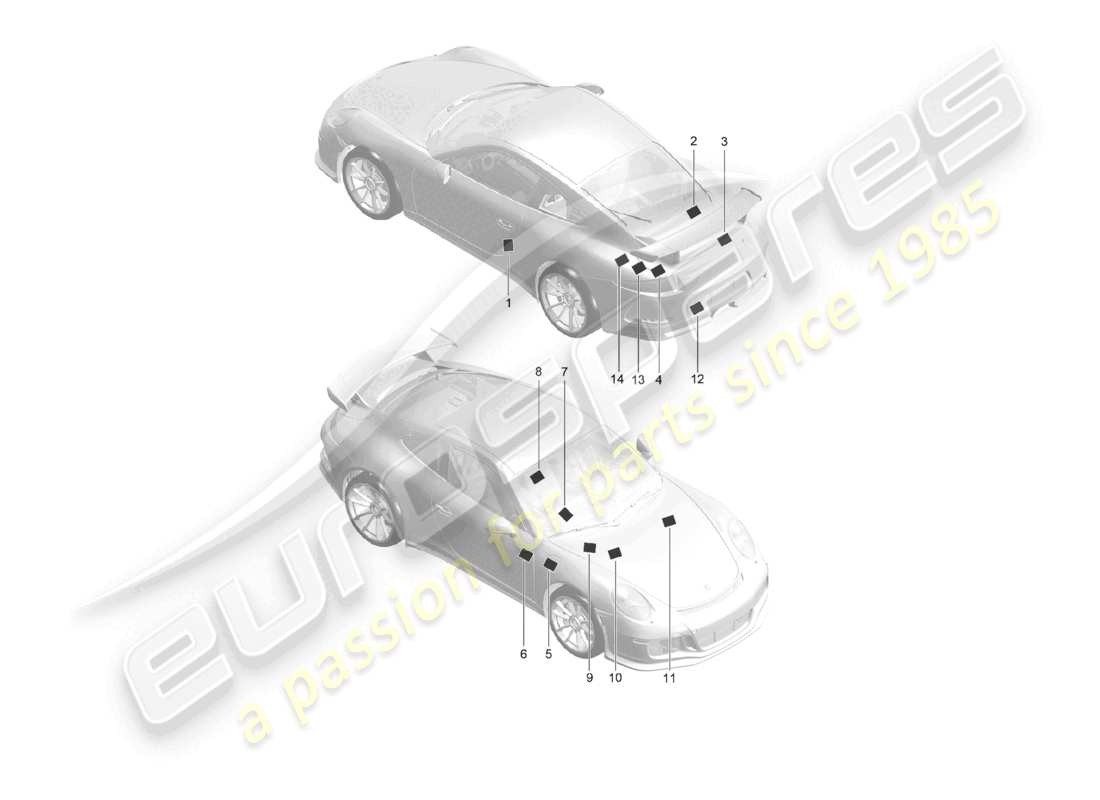 porsche 2021 (991-2 r/gt3/rs) señales/avisos diagrama de piezas