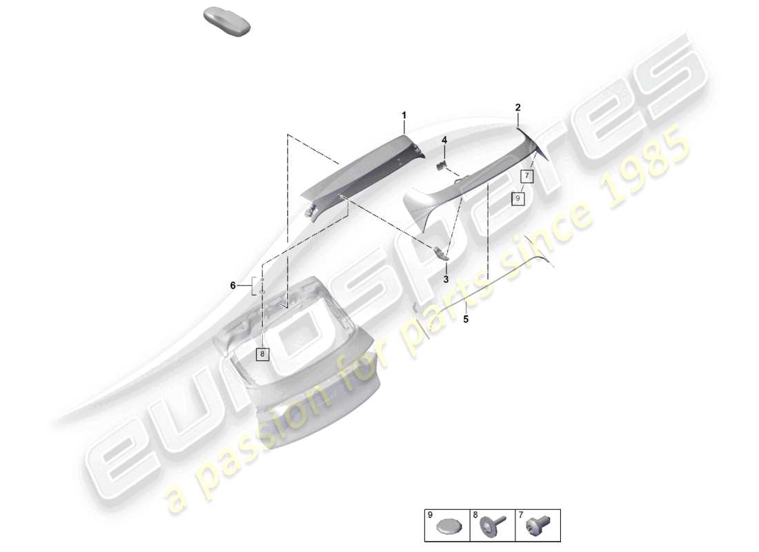 porsche 2024 (cayenne e3 pa) diagrama de piezas del paquete de diseño deportivo del techo del alerón trasero