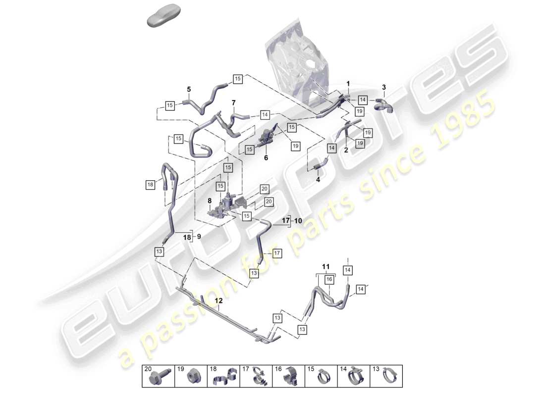 porsche 2025 (cayenne e3 pa) circuito de alta temperatura del calentador delantero para vehículos con propulsión híbrida diagrama de piezas