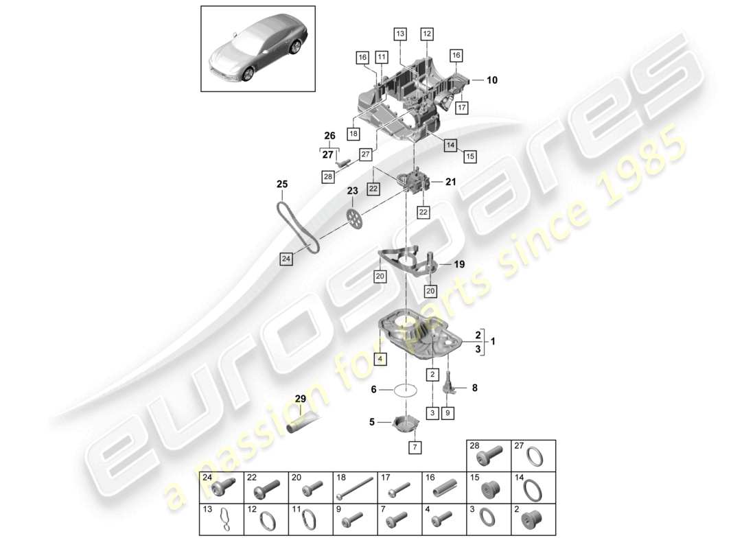 porsche 2021 (panamera 971-1) carcasa conductora de aceite, cárter de aceite de la bomba de aceite diagrama de piezas