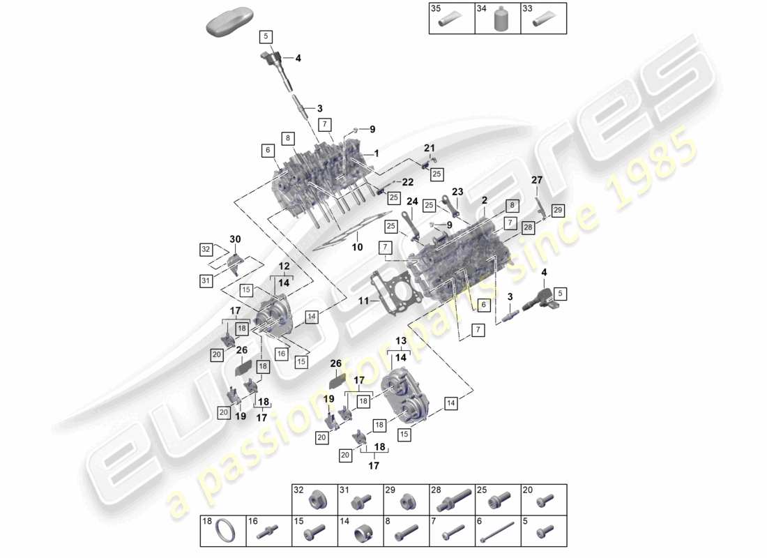 porsche 2024 (cayenne e3 pa) diagrama de piezas de la culata del cilindro