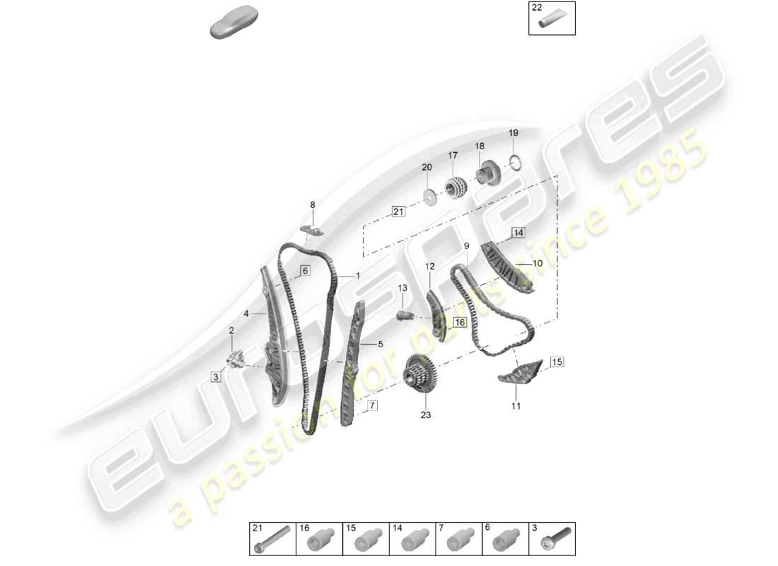 porsche 2024 (cayenne e3 pa) diagrama de piezas del tensor de cadena del riel deslizante de la cadena de distribución