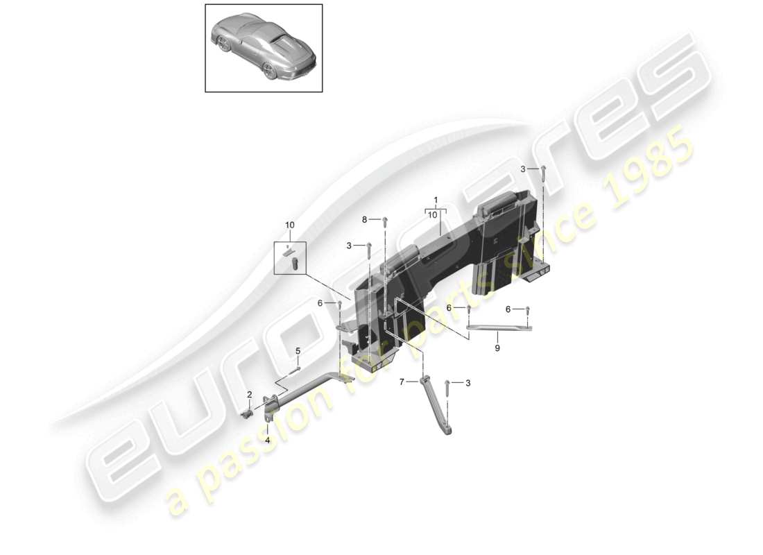 porsche 2021 (991-2 r/gt3/rs) diagrama de piezas del marco de retención de protección antivuelco